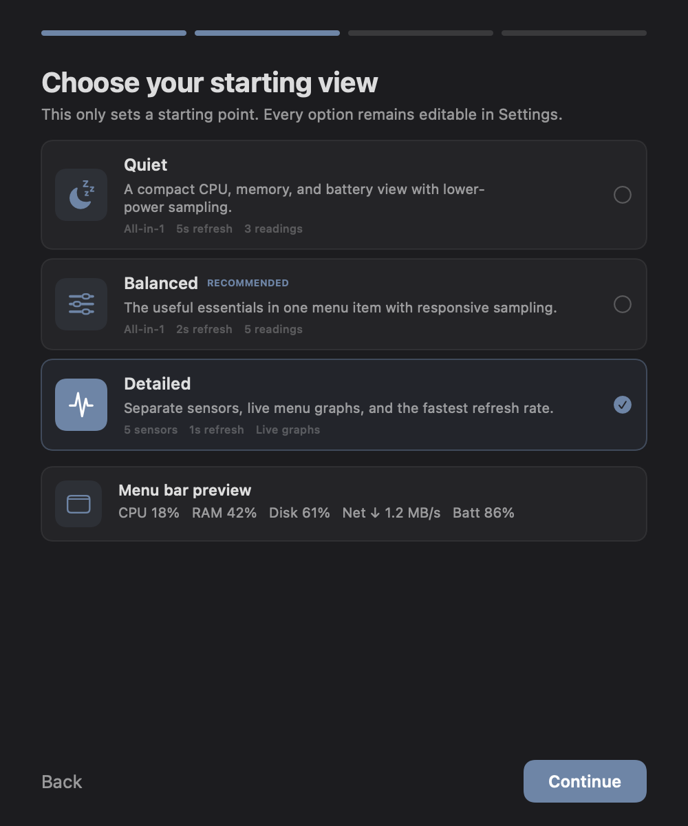 Specto onboarding — Pick a profile